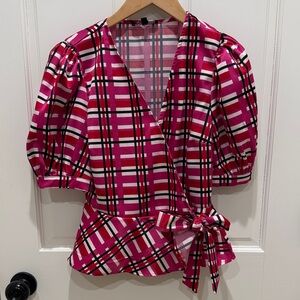 Plaid Wrap Top - Pink Gibson look